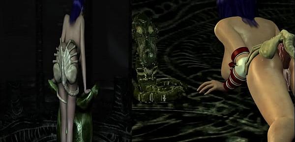  3D Alien fucks girl with blue hair.-SMPlace.com